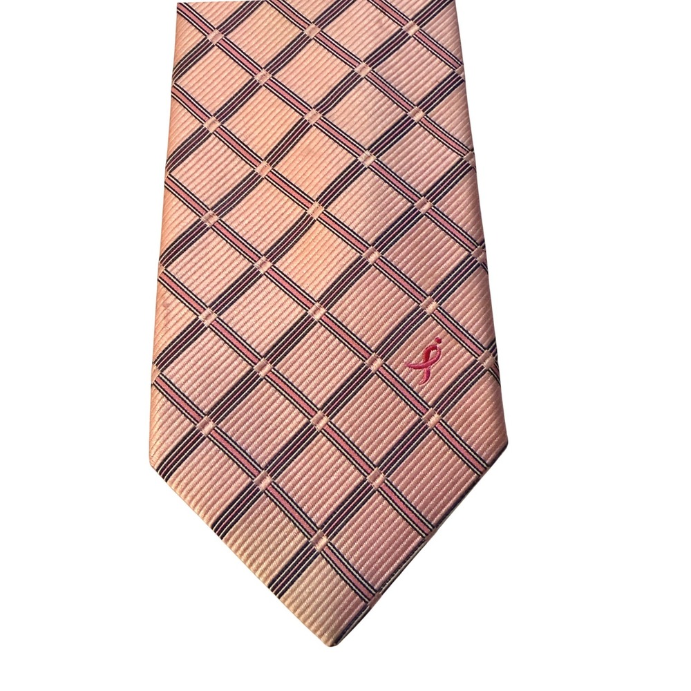Knots For Hope Silk Tie Pink Plaid Breast Cancer Awareness Ribbon